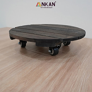 Đế Lót Chậu Cây Có Bánh Xe Cao Cấp ANKAN Hình Tròn Màu Xám Đen R30Cm Tải trọng 150 Kg Gỗ Tràm Bông