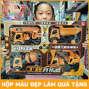Bộ xe công trình đồ chơi cho bé mô hình xe ô tô cần cẩu máy xúc múc xe ben cở cát xe bồn trộn bê tông đồ chơi