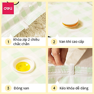 [KHÔNG CẦN DÙNG BƠM] Túi Hút Chân Không Đựng Quần Áo Chăn Ga Gối , Thú Bông Deli - Loại Dày Cao Cấp Bọc Để Chăn Màn 2 Lớp Khóa Zip Chống Rò Rỉ Hơi Bảo Vệ Quần Áo, Chăn Ga Khỏi Ẩm, Nấm Mốc, Chống Nước Tuyệt Đối