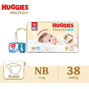 Tã/bỉm dán sơ sinh Huggies Skin Perfect NB 38 miếng với 2 vùng thấm giảm kích ứng da