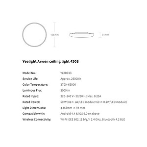 Đèn Led Ốp Trần Thông Minh Yeelight Arwen S450/S550 - 50W - Led RGB hắt trần - Hỗ trợ Homekit, Mihome Global - Hàng chính hãng
