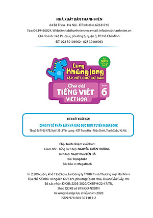 Sách Cùng Khủng Long Tập Viết Chữ Cơ Bản - Chữ Cái Tiếng Việt Viết Hoa - Quyển 6 - Sticker Bé Trai