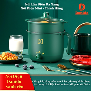 Nồi điện đa năng 1.3 Lít, nồi lẩu mini, ca nấu mì cao cấp 2 tầng - Nồi điện với 2 nấc nhiệt thế hệ mới có tay cầm - Hàng chính hãng D Danido (Logo hình ngẫu nhiên)