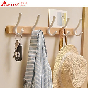 Móc Treo Tường Màu Trắng Gỗ Tần Bì Cao cấp Anzzar, Giá Treo Tường Cho Phòng Tắm Nhà Bếp Phòng Ngủ Hành lang MT-12