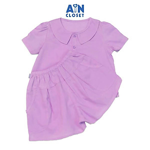 Bộ quần áo ngắn bé gái họa tiết Sơ mi tím quần váy cotton - AICDBGGHBZQD - AIN Closet