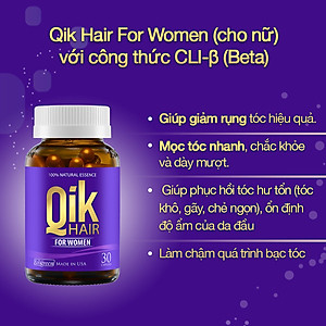 [Tặng Hộp 15v] Combo 4 Hộp 30v - Viên Uống Mọc Tóc Qik Hair For Women Ecogreen Giảm Rụng Tóc Cho Nữ