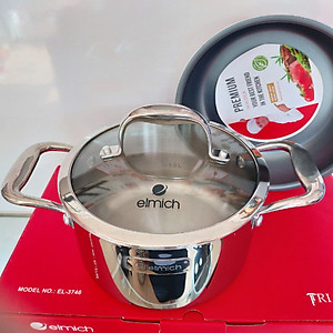 Bộ nồi Inox 3 lớp cao cấp đáy liền Elmich Tri-Max XS và chảo nhôm chống dính đường kính 20cm - Hàng chính hãng