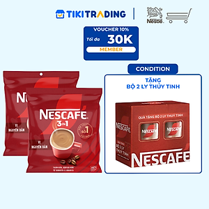 [Tặng hộp 2 ly thủy tinh] Combo 2 Bịch NESCAFE 3IN1 Công thức cải tiến - VỊ NGUYÊN BẢN Bịch 46 gói