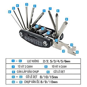 Bộ Lục Giác Cao Cấp - Kiểu Dáng Nhỏ Gọn Giúp Người Dùng Cầm Nắm, Thao Tác Dễ Dàng 16 Chi Tiết Dùng Lắp Giáp, Sửa Chữa Xe Đạp