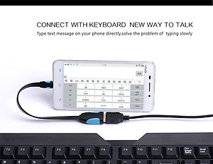 Cáp USB OTG Vention dài 25cm kết nối điện thoại, máy tính bảng với các thiết bị như chuột, bàn phím, USB... - Hàng chính hãng