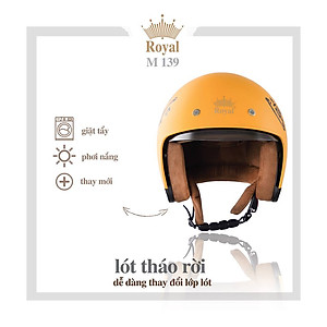 Nón bảo hiểm 3/4 kính âm Royal M139 Vàng Cam Nhám tem V7 Cafe Racer cao cấp Lót tháo rời, che hết mặt