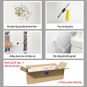 Bàn Làm Việc Kết Hợp Kệ Sách Màu Trắng SIB Decor, Gỗ Chống Ẩm, Bề Mặt Phủ Melamine Chống Trầy Và Kháng Nước, Dễ Dàng Lắp Ráp