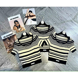 Áo len nữ dáng croptop tăm cổ U kẻ ngang phối viền chất len dày mịn hàng Quảng Châu cao cấp