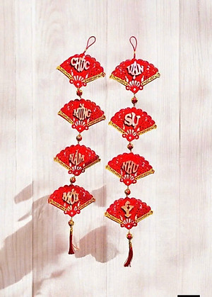 Set 2 Dây Liễn 8 Quạt Treo Trang Trí Tết Vạn Sự Như Ý - Chúc Mừng Năm Mới