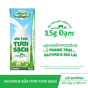 Thùng Sữa Tươi Tiệt Trùng NutiMilk Có Đường 180ml (Hộp 180ml x 48)