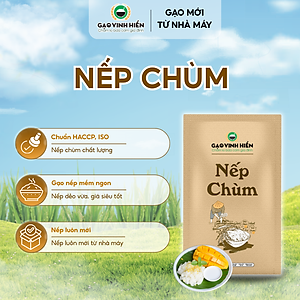 [Bao bì giấy Kraft] Gạo Nếp Chùm Vinh Hiển túi 1Kg - Nếp Sạch 3 Không - Gạo nếp dẻo, thơm xôi mới thuộc thương hiệu Gạo Vinh Hiển