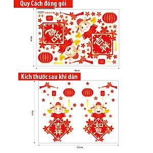 Decal dán tường decal trang trí tết Mẫu Lồng Đèn Đỏ và con trâu AMJ916