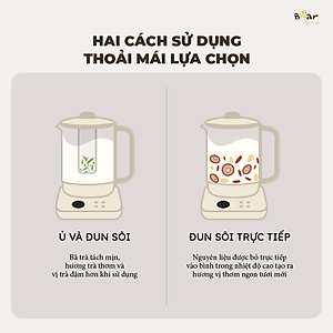 Bình Pha Trà BEAR 1,5L Ấm Thủy Tinh Đun Nước Giữ Nhiệt Hẹn Giờ Có Lưới Lọc Bảo Hành 18 Tháng - SB-PT15K 1000W