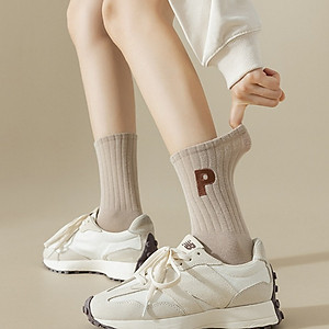 Vớ Thể Thao In Chữ P , Phong Cách Hàn Quốc Độc Đáo Thời Trang Thu Đông Mới Cho Nữ