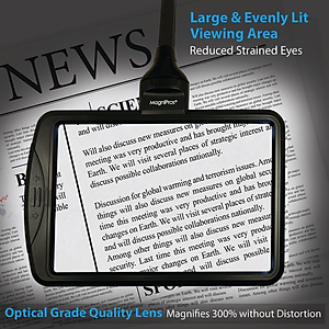 Kính lúp cao cấp để bàn đọc sách, đọc điện thoại Magnipros 1819+CP (4X, có đèn led chống chói và giảm mỏi mắt, có thể để bàn hoặc kẹp bàn)
