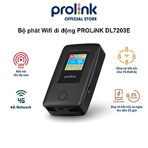 Bộ phát Wifi di động PROLiNK DL7203E, SIM 4G LTE 150Mbps, pin 5200mAH, màn hình 1.44", cổng RJ45, USB 2.0, microSD - Hàng chính hãng