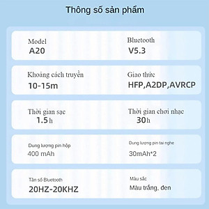 Tai Nghe Bluetooth Nhét Tai Không Dây FIRO A20 ENC Bluetooth V5.3 - Tai Nghe A20 ENC Giảm Tiếng Ồn Thông Minh - Âm Thanh HiFi - Điều Khiển Cảm Ứng - Tai Nghe Thể Thao Không Dây FIRO A20 - Phù Hợp Với Tất Cả Dòng Máy - Hàng Chính Hãng