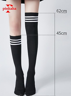 Tất Đùi Dày Dặn Qua Đầu Gối Dễ Thương Coplay Hàn Quốc Sọc Trắng Đen