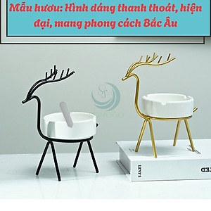 Gạt Tàn Hình Hươu Nghệ Thuật Cao Cấp- Gạt Tàn Trang Trí Kiểu Dáng Hươu Vàng- Gạt Tàn Sứ Hươu Vàng Phong Cách Bắc Âu- Gạt Tàn Sứ Kèm Giá Đỡ Hươu Kim Loại