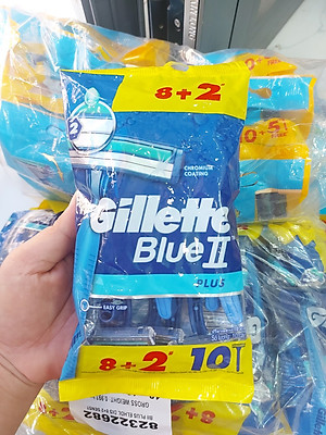 Dao cạo râu cán xanh Gillette Blue II 8+2 ( Dao cạo râu cán xanh gói 10 cây siêu tiện lợi)