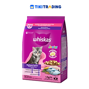 Thức Ăn Cho Mèo Con Whiskas Junior 2-12 Months Mackerel Flavour Vị Cá Thu 1.1kg/Túi
