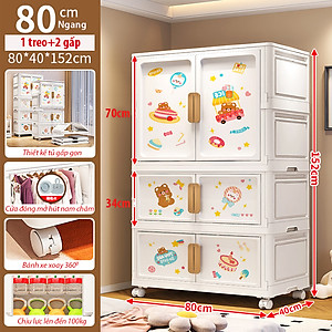 Tủ Nhựa Gấp Gọn Hoạt Hình Có Ngăn Treo Quần Áo Nubie, Hộp Gấp Đựng Đồ Thông Minh, Tháo Lắp Dễ Dàng, Có Thể Tách Tầng