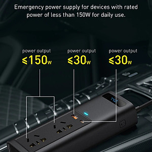 Tẩu Sạc Nhanh Đa Năng Trên Ô Tô Baseus Car Inverter 12V, DC 110V - 220v, 150W Phù Hợp Với Mọi Loại Xe Hơi - Hàng Chính Hãng