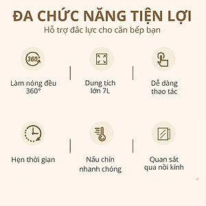 Nồi chiên không dầu thủy tinh Mishio MK373 - Dung tích 7 lít lòng nồi không bong tróc gỉ sét - Hàng chính hãng