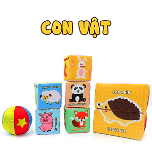 Đồ chơi 12 khối vải tương tác sơ sinh PiPoVietnam an toàn cho bé sơ sinh, luyện kỹ năng vận động tinh, vận động thô