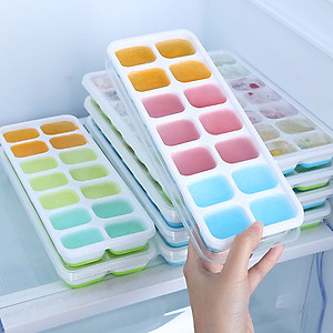 Khay Làm Đá , Thạch 14 Ô Chất Liệu Silicon Dễ Dàng Lấy Đá Ra Khỏi Khay. Có Nắp Đậy Trong Suốt - Hàng Chính Hãng ( Giao màu ngẫu nhiên)