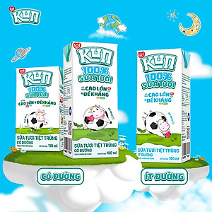 Thùng 48 hộp KUN 100% Sữa tươi có đường 110ml/hộp
