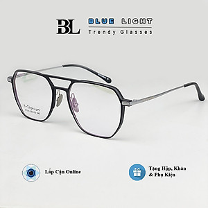 Gọng Kính Cận, Kính Giả Cận TITANIUM Cao Cấp Nam Nữ, Mắt Vuông To Khung Ngang, Lịch Sự, Sang Trọng, Gọng Đen Bạc, Đen Vàng, Full Đen - BLUE LIGHT