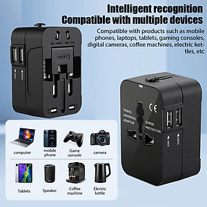 Ổ Cắm Điện Du Lịch Quốc Tế Đa Năng Tích Hợp 2 Cổng USB . Chất Liệu Nhựa PC Chống Cháy Phù Hợp Với Hơn 150 Quốc Gia - Hàng chính hãng 