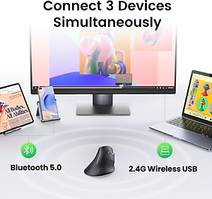 Chuột công thái học Ugreen 25444 MU008, Bluetooth 5.0 + USB Receiver 2.4GHz, DPI 1000/1600/2000/4000 - Hàng chính hãng