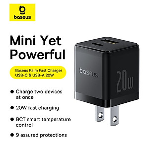 Củ Sạc Nhanh Baseus Palm 20W 2 Cổng C+U PD QC3.0 Dùng Cho iPhone Samsung Pixel Nhỏ Gọn Tiện Lợi - Hàng Chính Hãng