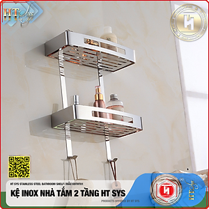 Kệ nhà tắm inox 304 HT SYS - Kệ để đồ phòng tắm 2 tầng đa năng - Chất liệu inox 304 cao cấp - Tích hợp móc treo đồ - LOẠI DÀY - Hàng Chính Hãng
