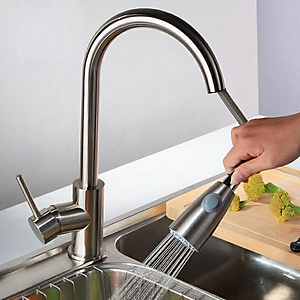 Vòi rửa chén KG53 nóng lạnh dây rút cao cấp inox304, dùng cho mọi bồn rửa chén bát nhà bếp, dây rút dễ tiện dụng ,2 chế độ nước kèm dây nóng lạnh 40cm - Hàng chính hãng