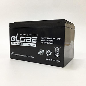 Bình Ắc Quy Khô Globe WP15-12SE 12V15AH, dùng cho loa kéo, bình phun thuốc, ups, xe đạp điện