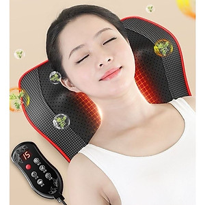 ￼Gối Massage Cổ Vai Gáy RULAX, Tựa Lưng Massage Hồng Ngoại Đa Năng 20 Bi, 2 Động Cơ Rung
