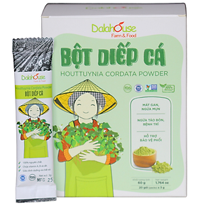 Bột Diếp Cá hữu cơ nguyên chất sấy lạnh Dalahouse - Hộp 20 gói nhỏ 3gr định lượng sẵn cho 1 lần sử dụng - Mát Gan, ngừa mụn, ngừa trĩ và táo bón. Hỗ trợ bảo vệ Phổi