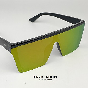Kính Râm, Kính Mát Nam Nữ Mát Vuông To Gọng Nhựa Cao Cấp Mắt Tráng Gương, Full Đen, Tráng Gương Vàng - BLUE LIGHT