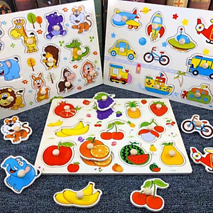 Đồ Chơi Trẻ Em - Đồ Chơi Xếp Hình - Combo 4 Bảng Núm Gỗ Cho Bé