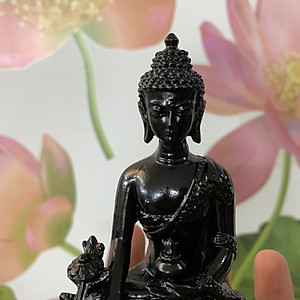 Tượng đá Phật Dược Sư Lưu Ly Quang ngồi tòa sen - Cao 12cm - Màu đen