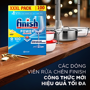 Viên Rửa Chén Bát Hương Chanh Finish Powerball Power Essential Lemon Sparkle - Túi 100 viên siêu tiết kiệm