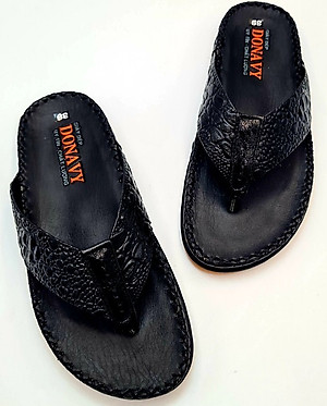  DÉP KẸP NAM DA BÒ THẬT 100% DONAVY CAO CẤP ,IN VÂN CÁ SẤU NỔI BẬT DOKB